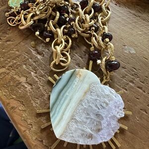 Gold and Cream Heart Pendant Necklace